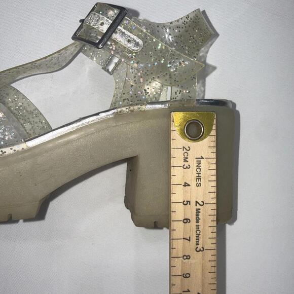 Asos Chunky Y2K 90s Clear Silver Glitter Platform Jelly Heel Clogs Sandals 7 - Picture 14 of 14